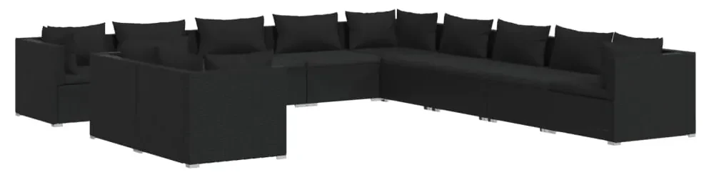 vidaXL 11-delige Loungeset met kussens poly rattan zwart
