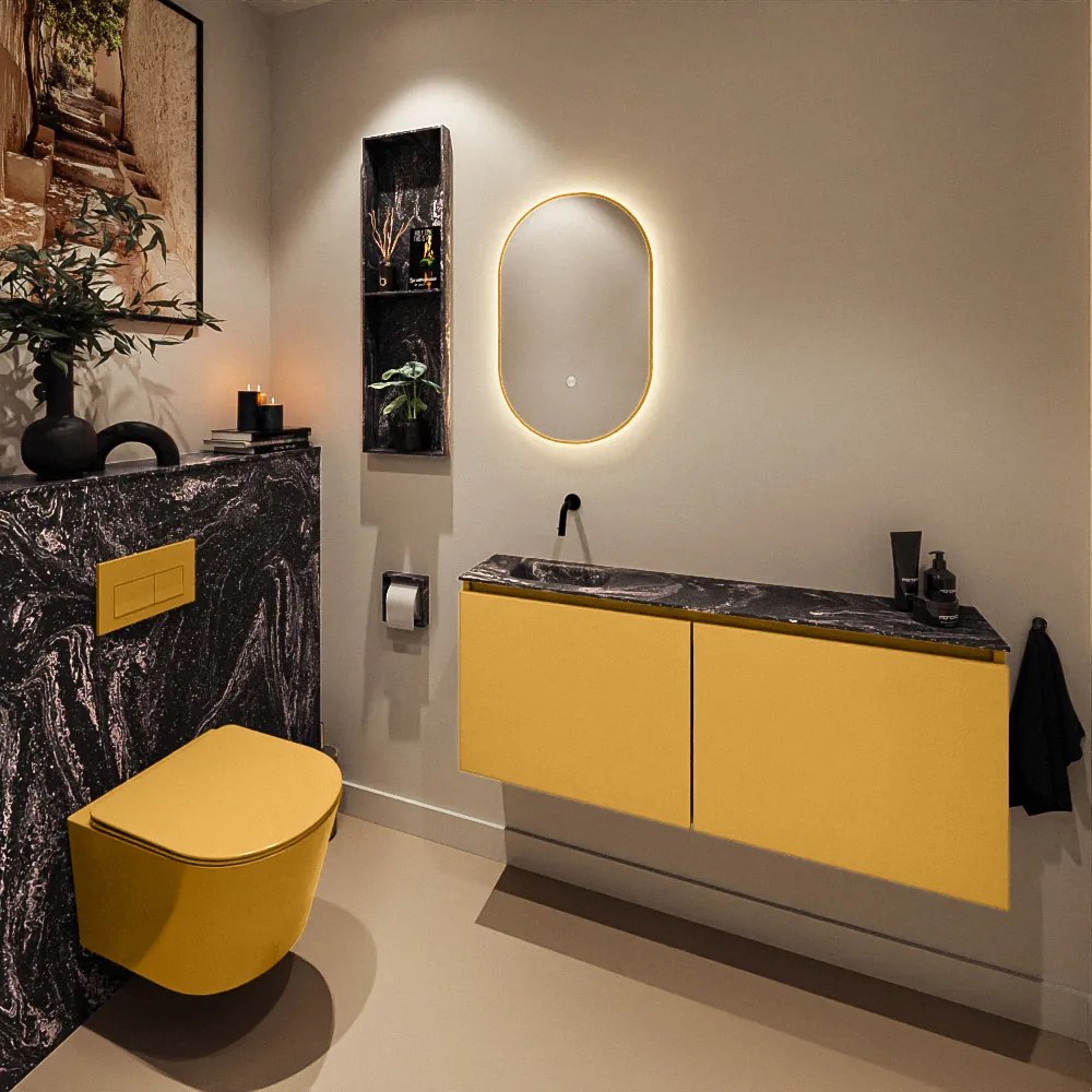 Mondiaz Ture DLux toiletmeubel 120cm ocher met wastafel lava links zonder kraangat