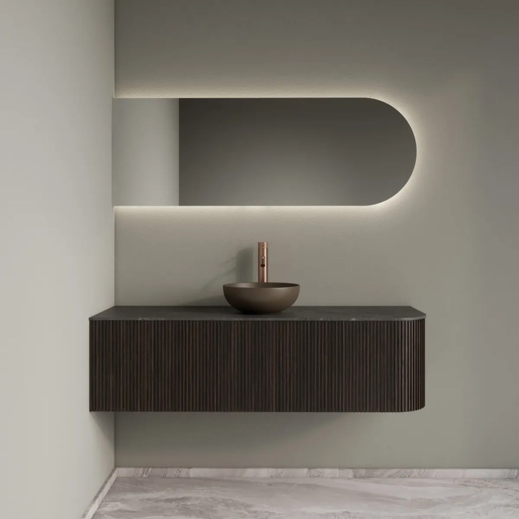 Gliss Design Alluro badmeubel ribbelfront met ronding rechts 140cm ebony en zwart leisteen toppaneel