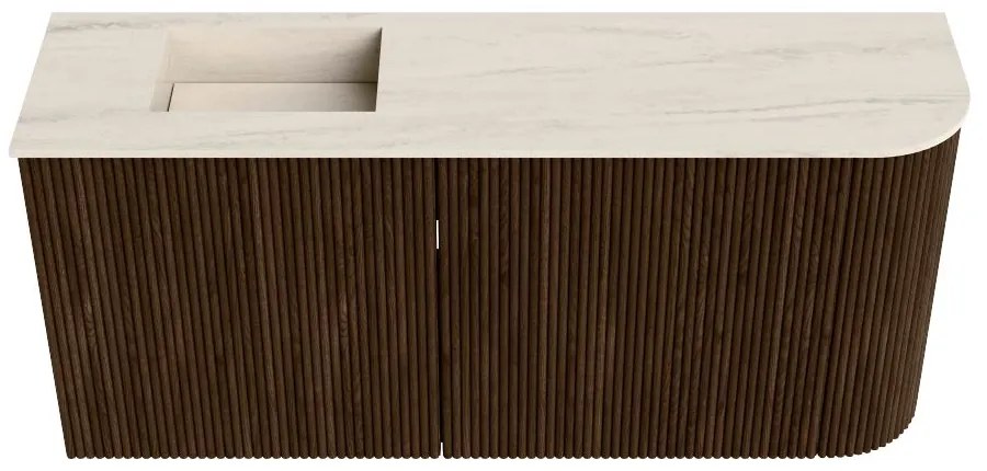 Mondiaz Joya DLux 90cm toiletmeubel ronding rechts walnut met wastafel faye links zonder kraangat meli