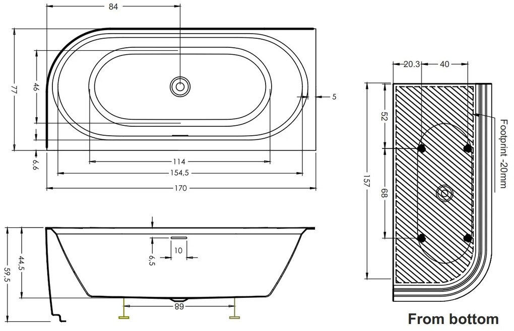 Riho Desire half vrijstaand bad rechts 170x77cm wit glans met LED strip en Fall overloop