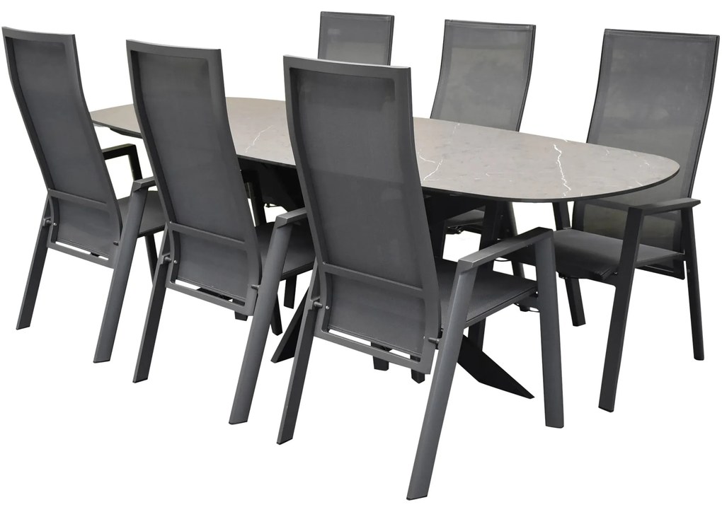 San Francisco Nancy dining tuinset 240x100xH76 cm 7 delig verstelbaar keramiek