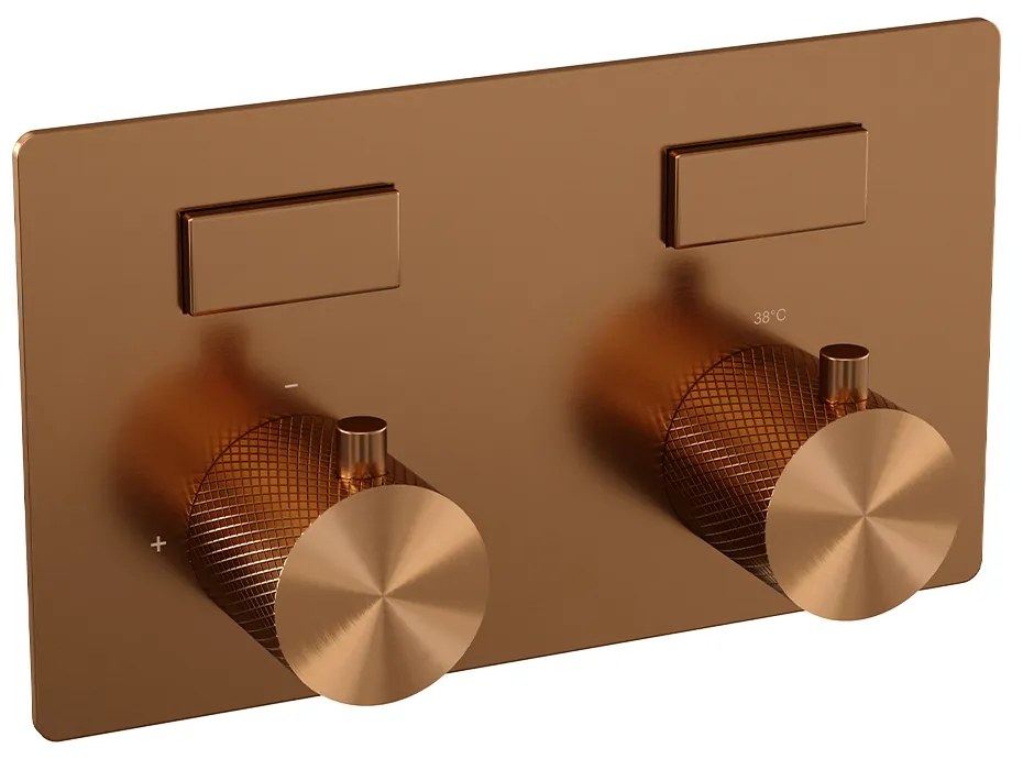 Brauer Copper Carving thermostatische inbouw regendouche met staafhanddouche, gebogen muurarm, glijstang en hoofddouche 20cm set 63 koper geborsteld PVD