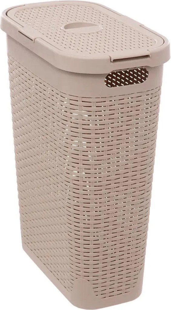 5Five Smalle Wasmand met Deksel– Beige Rotan Look – 40 L – Praktisch&amp;Stijlvol