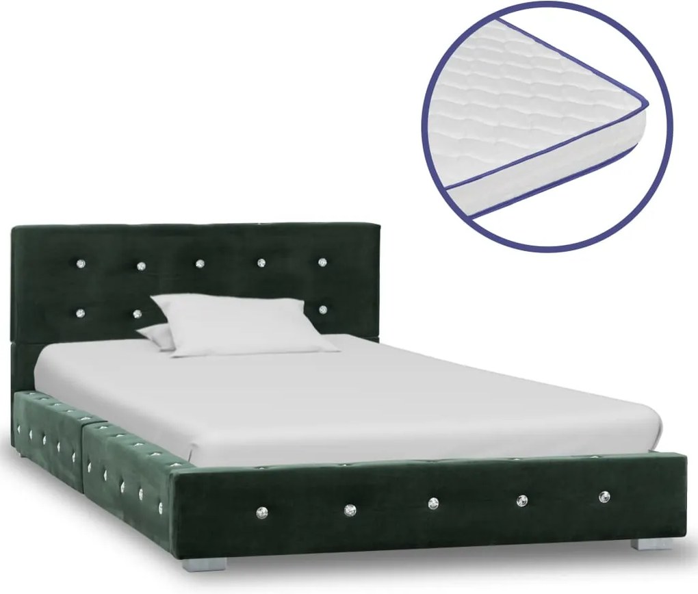 Bed met traagschuim matras fluweel groen 90x200 cm