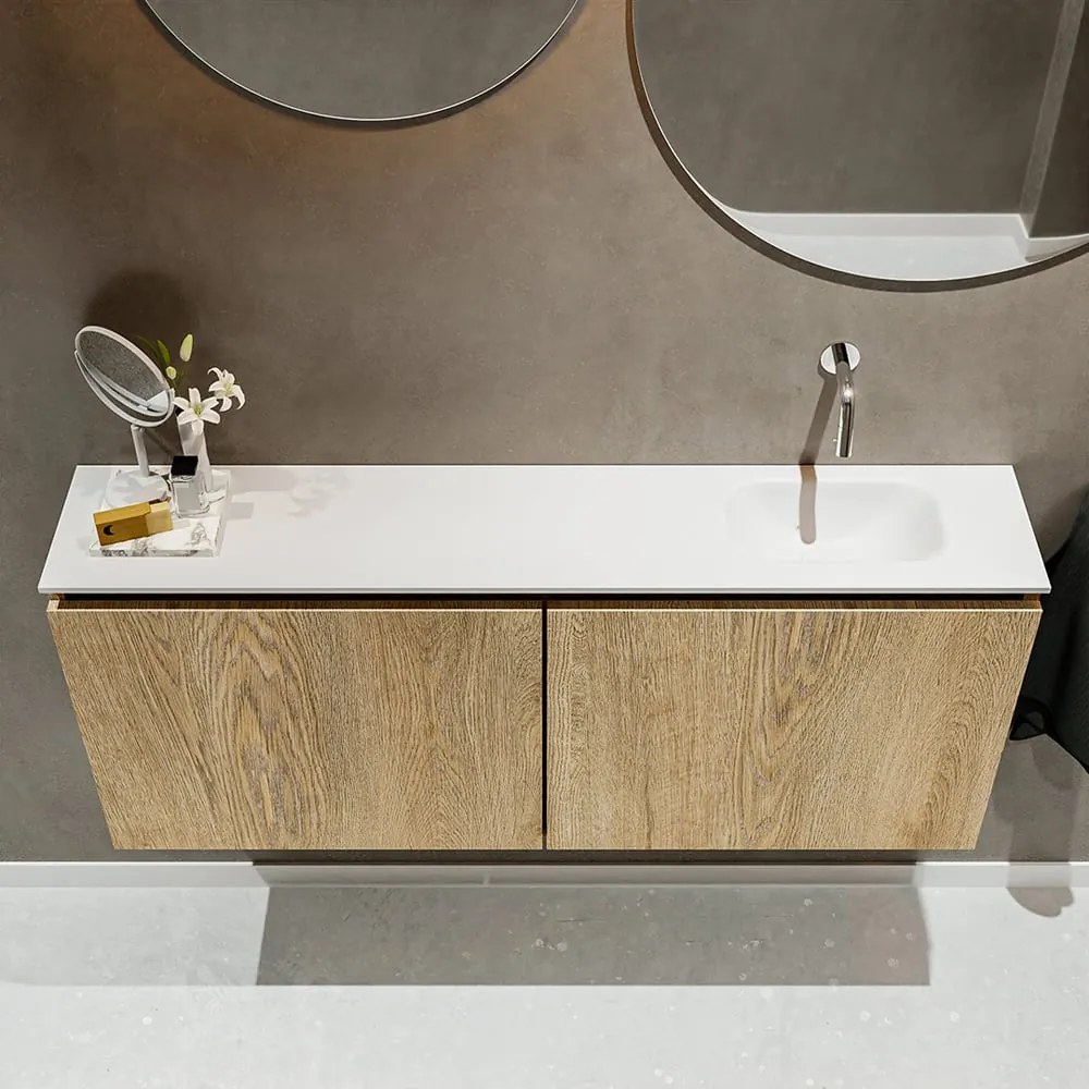 Mondiaz Ture 120cm toiletmeubel washed oak met wastafel talc rechts geen kraangat