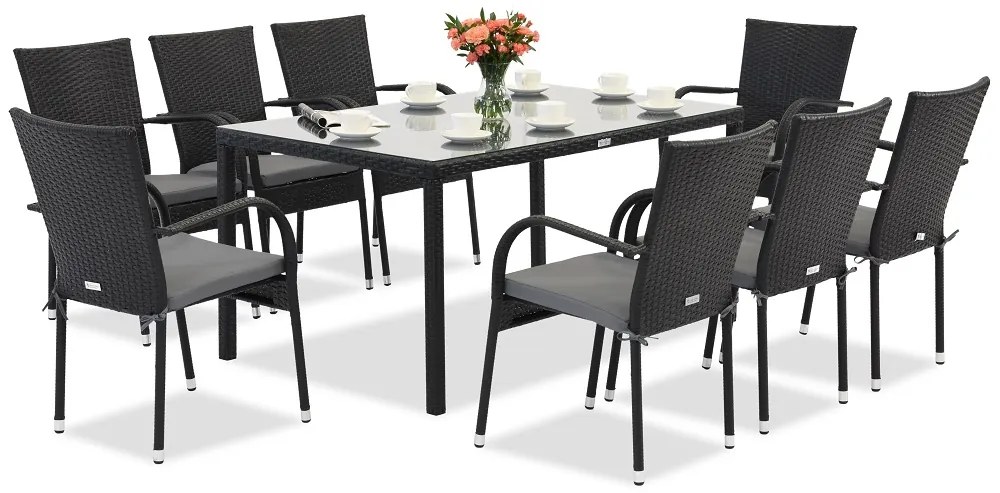 Milan 8 Garden Point technorattan set zwart