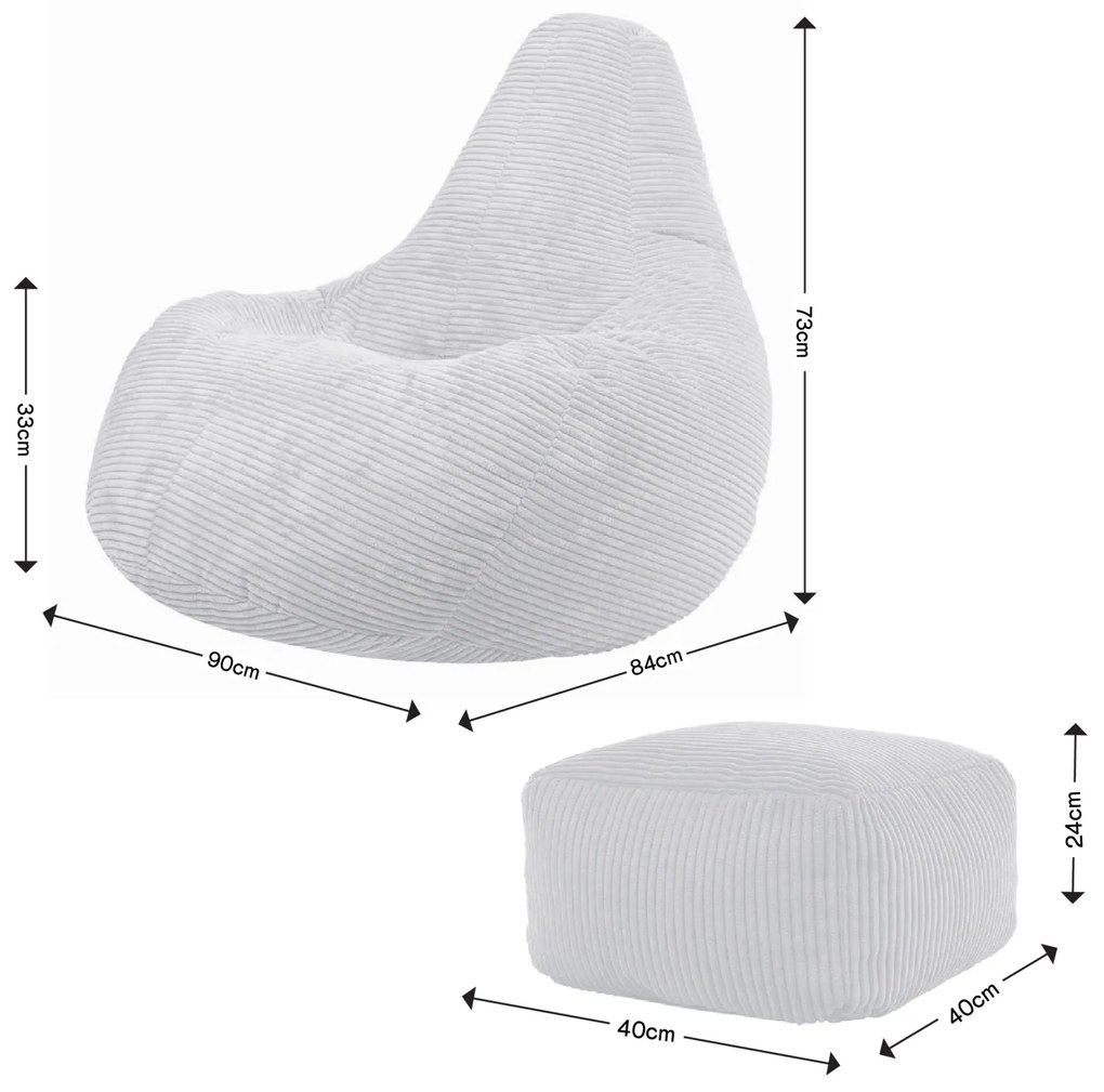 Cloudy Cord Zitzak Stoel + Poef - Beige