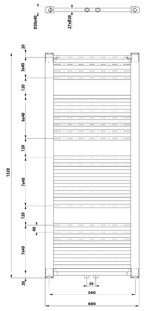 Aqualine Direct badkamer handdoek radiator 60x132cm wit 795Watt