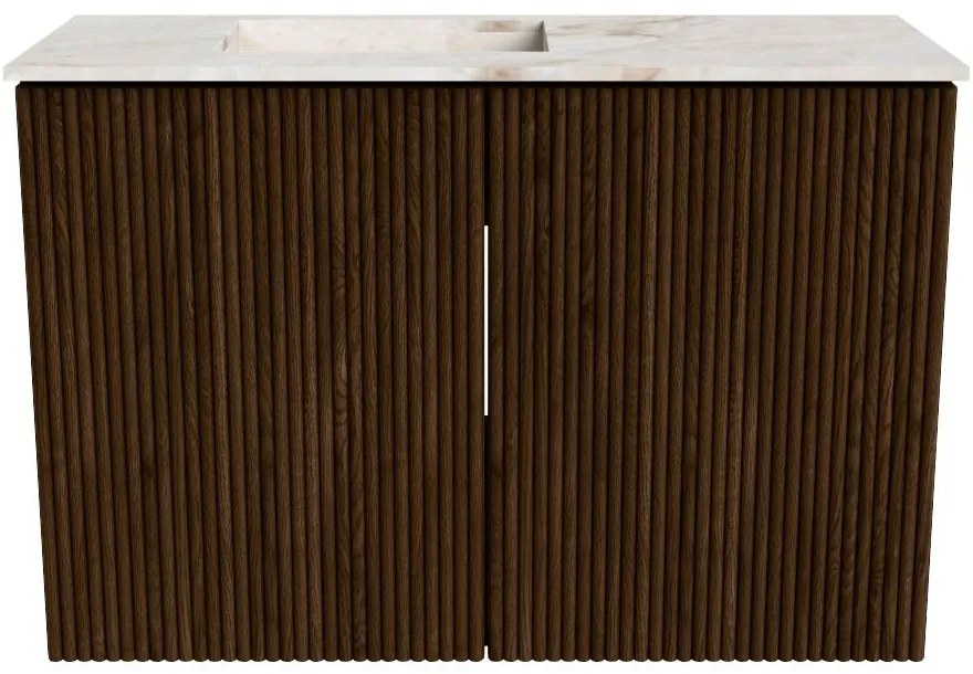 Mondiaz Joya DLux 60cm toiletmeubel walnut met wastafel faye links zonder kraangat frappe
