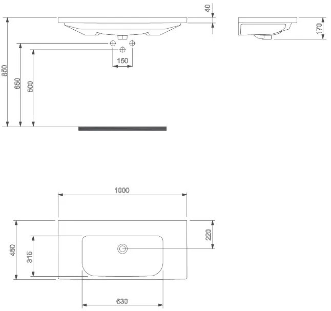 Sanicare Q18 keramische wastafel 100cm met kraangat wit glans