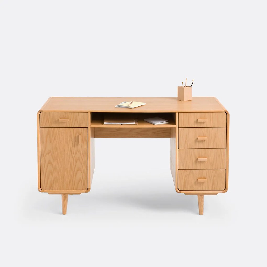 Bureau met dubbele blok in gefineerd eik, Jimi