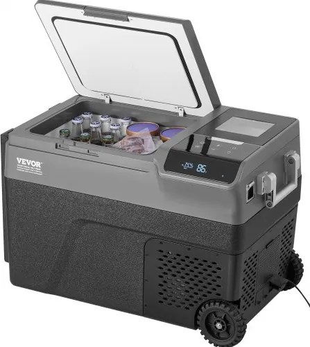 VEVOR draagbare auto-koelkast met ijsmaker, 12-volt auto-koelkast, draagbare 35-liter vriezer met één temperatuurzone, instelbare temperatuur van -20°C tot 20°C, met wielen voor kamperen, auto en camper.