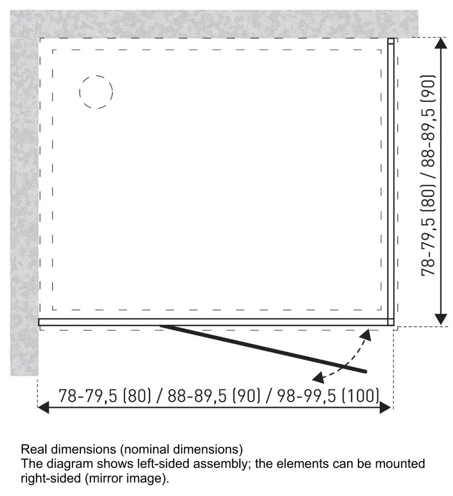 Kerra Long douchedeur zwart 80cm