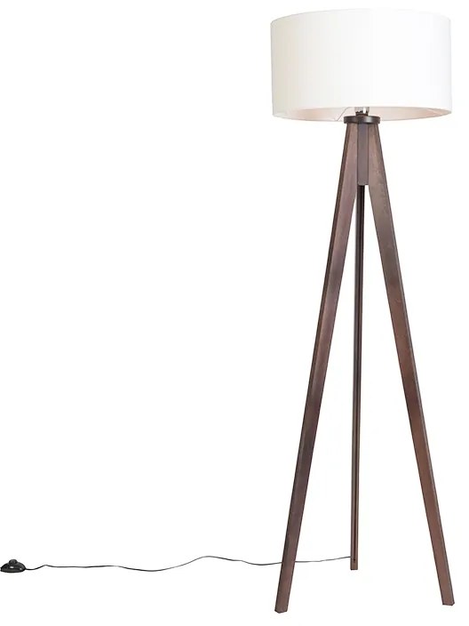 Landelijke rechte vloerlamp met driepoot wenge met off-white kap - Tripod Classic Landelijk / Rustiek rond Binnenverlichting Lamp