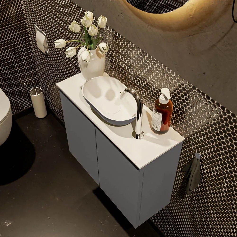 Mondiaz Fowy toiletmeubel 60cm dark grey met antraciete waskom midden en kraangat