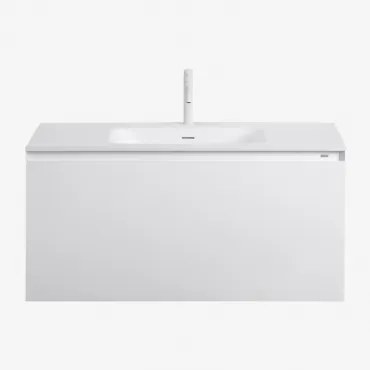 Macrae Zwevend Houten Badkamermeubelset Met Geïntegreerde Wastafel Wit & Spiegelloze & Wit ?20 Cm Met Overloop Aftapventiel Orveta & - Sklum