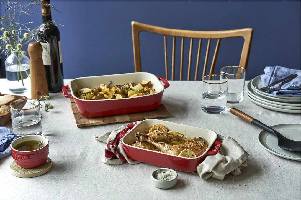 Staub Ceramique Ovenschaal 27 cm, Rechthoekig, Kersenrood - Ceramique - Staub