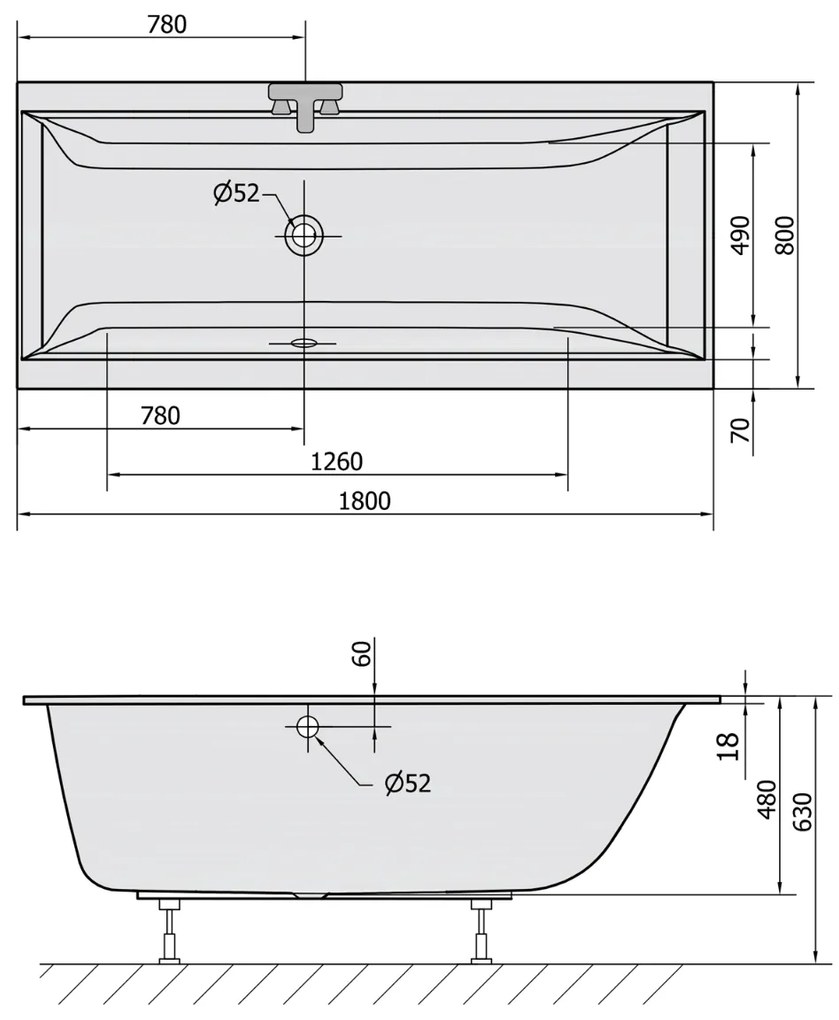 Polysan Cleo Slim ligbad 180x80x48cm wit