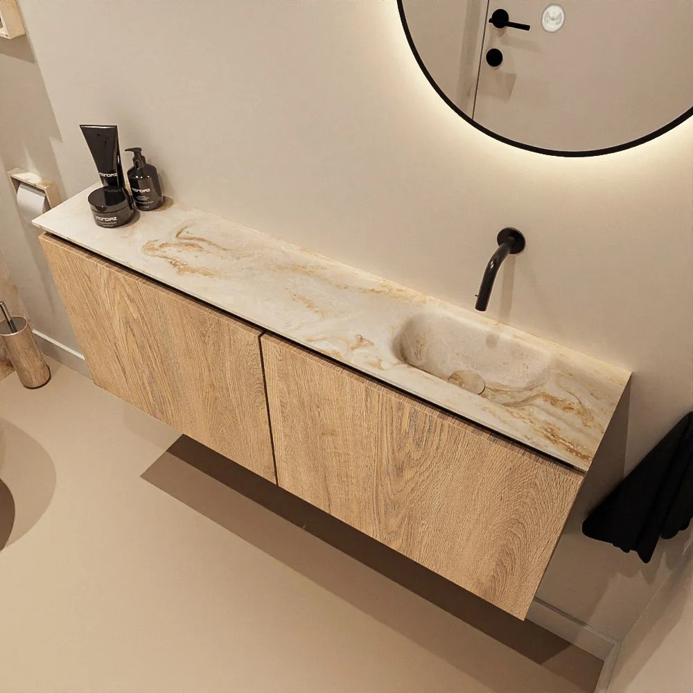 Mondiaz Ture DLux toiletmeubel 120cm washed oak met wastafel frappe rechts zonder kraangat