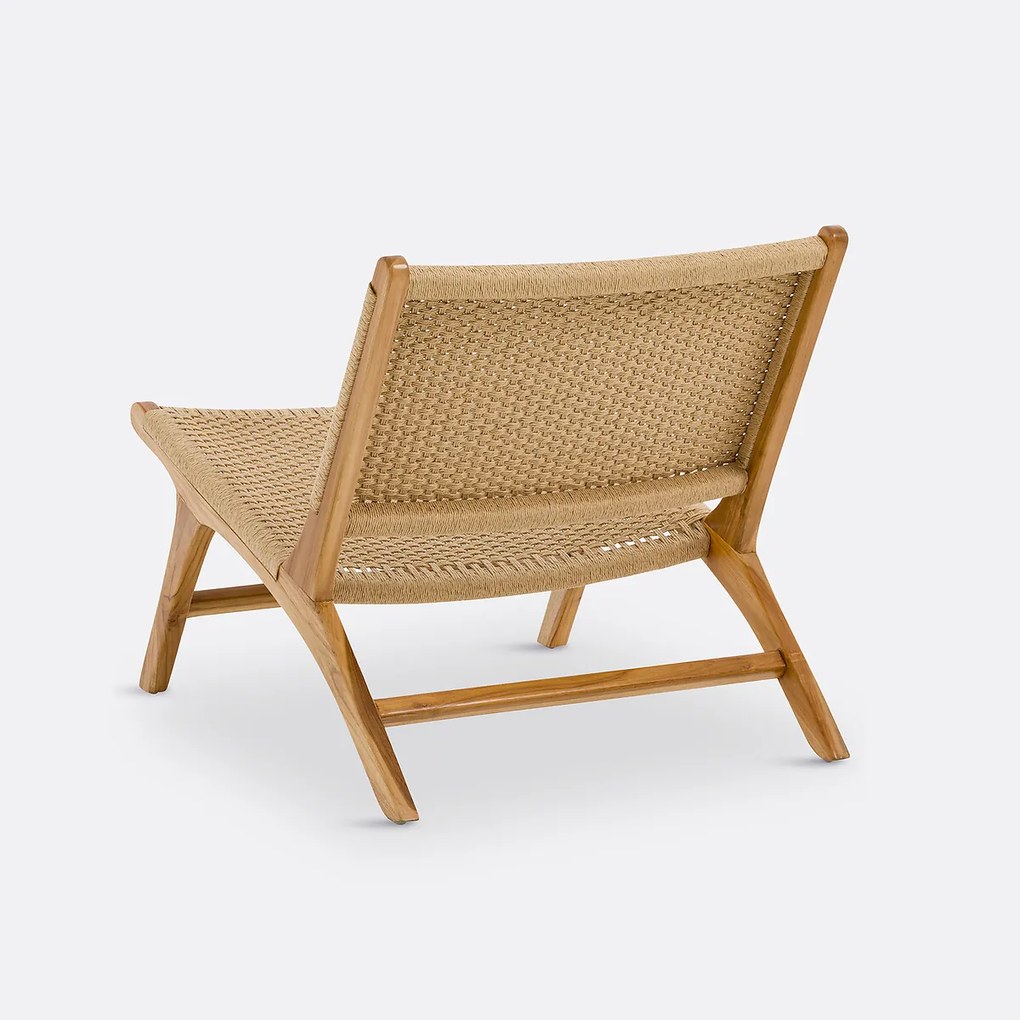 Lounge fauteuil in teak en gevlochten koord, Amanda