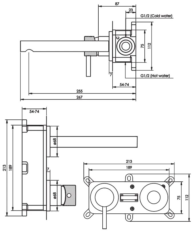 Brauer Copper Carving inbouw wastafelkraan met rechte uitloop, lange handgreep en ColdStart geborsteld koper PVD links