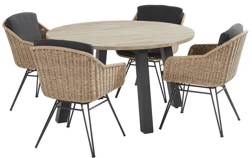 Bohemian Derby dining tuinset 130xH75 cm 5 delig naturel Taste 4SO