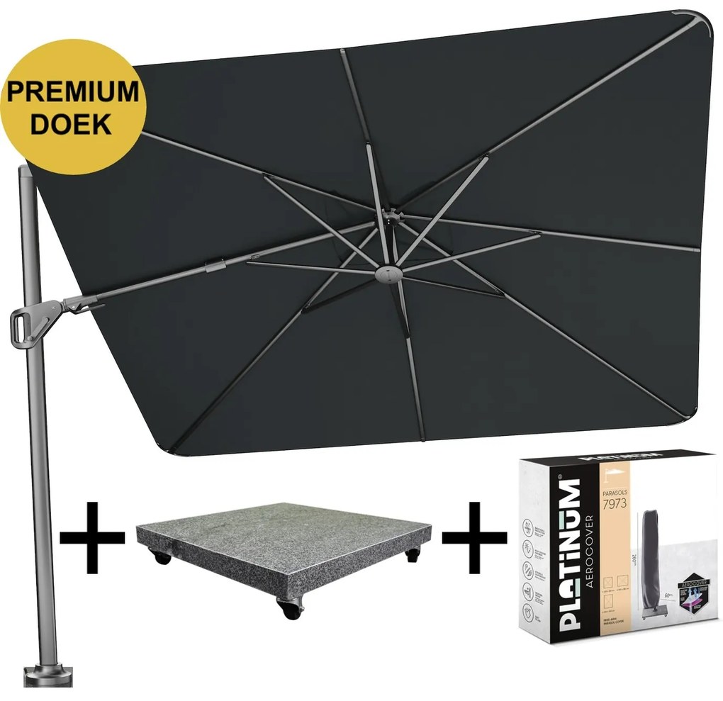 Nexus T2 premium zweefparasol 300x300 cm Faded Black met parasolvoet 90kg en hoes
