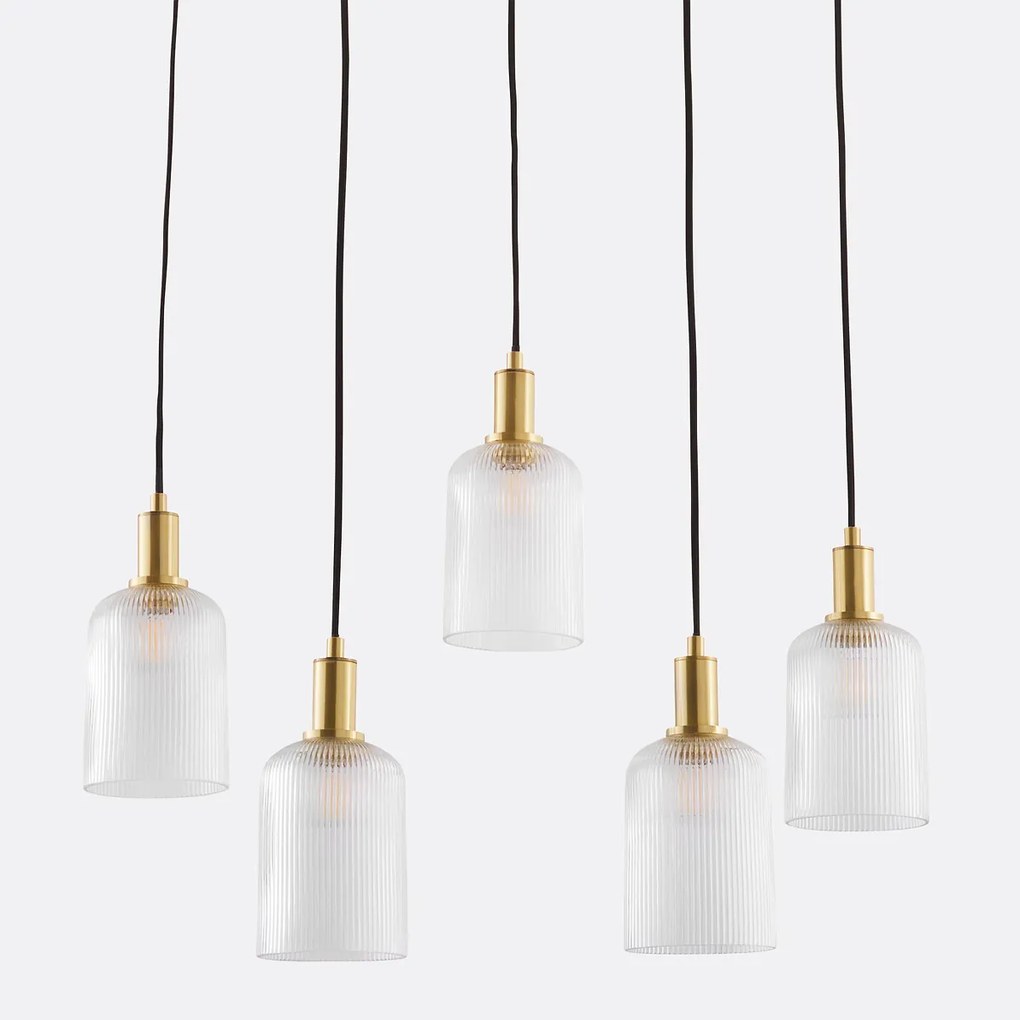 Hanglamp in messing en geribbeld glas, Bogota