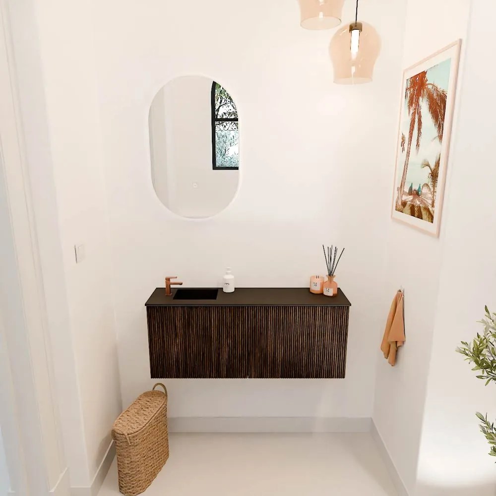 Mondiaz Joya 100cm toiletmeubel walnut met wastafel faye links 1 kraangat urban