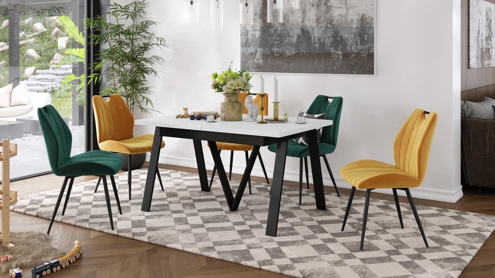 AVERY Wit mat/onderkant zwart - LOFT/INDUSTRIËLE TAFEL VOOR WOONKAMER/EETKAMER UITKLAPBAAR TOT 330 cm!