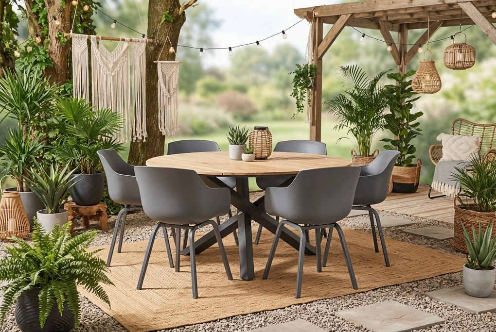 Tuinset Ronde Tuintafel 6 personen 150 cm Aluminium/Kunststof Grijs  Lifestyle Garden Furniture Salina/Fabriano