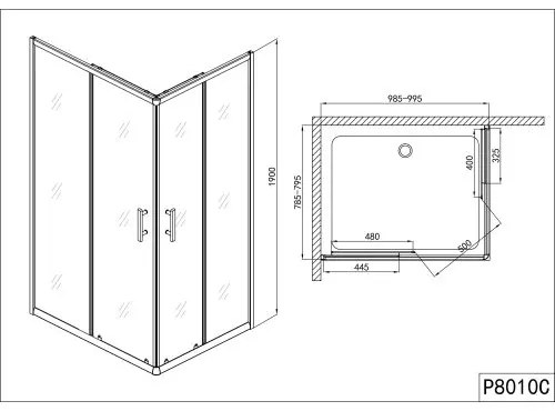 Badstuber Asym douchecabine rechthoek 100x80cm