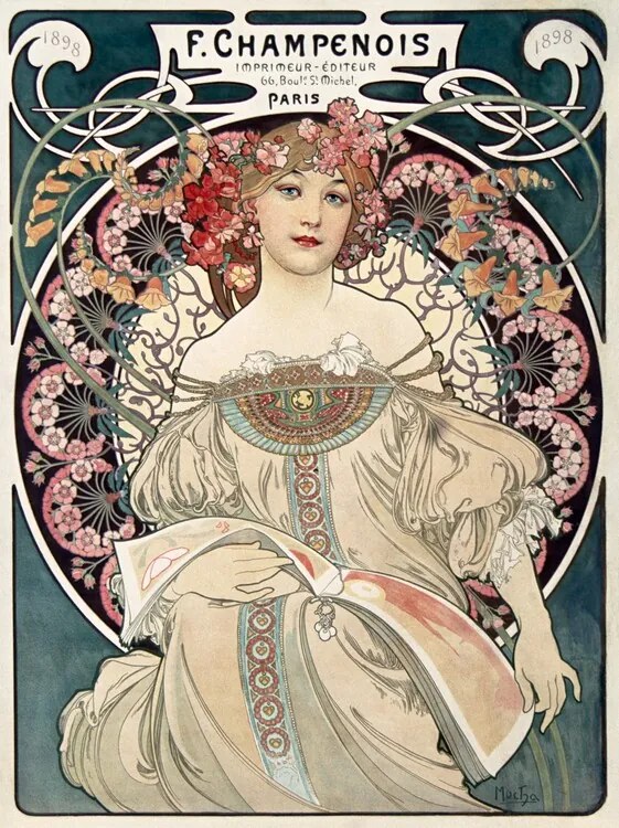 Kunstreproductie Lady in Green, Alfons Mucha