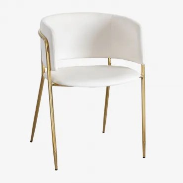 Set Van 2 Nalon Gestoffeerde Eetkamerstoelen Goud & Fluwelen Beige – Crème - Sklum