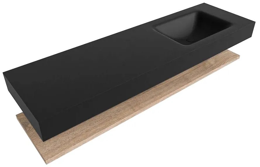 Zaro Alan badmeubel 160cm met planchet washed oak en vrijhangende wastafel cloud rechts 1 kraangat urban