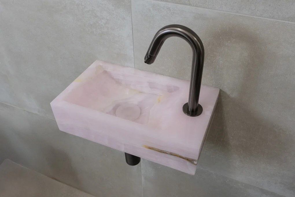 Saniclear Pink Onyx fontein met kraangat rechts 39x22x10cm