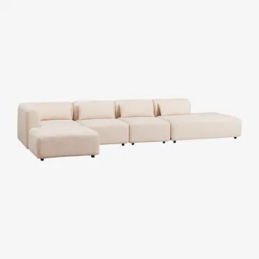 4-delige Modulaire Hoekbank Met Chaise Longue Rechts En Fogler Poef Chenille Crème Beige - Sklum