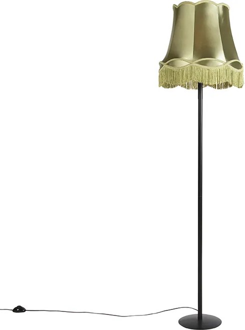 Retro vloerlamp zwart met Granny kap groen 45 cm - Simplo
