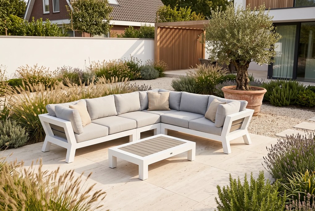 Hoek loungeset 6 personen Aluminium Wit Santika Furniture Santika Yovita