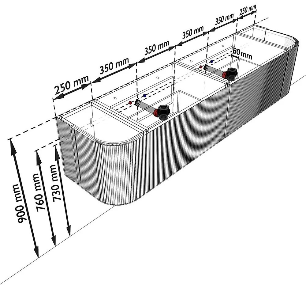Mondiaz Kurve-dlux 190cm badmeubel ronding links/rechts oak met 2 lades en deuren en wastafel stor small dubbel 2 kraangaten lava