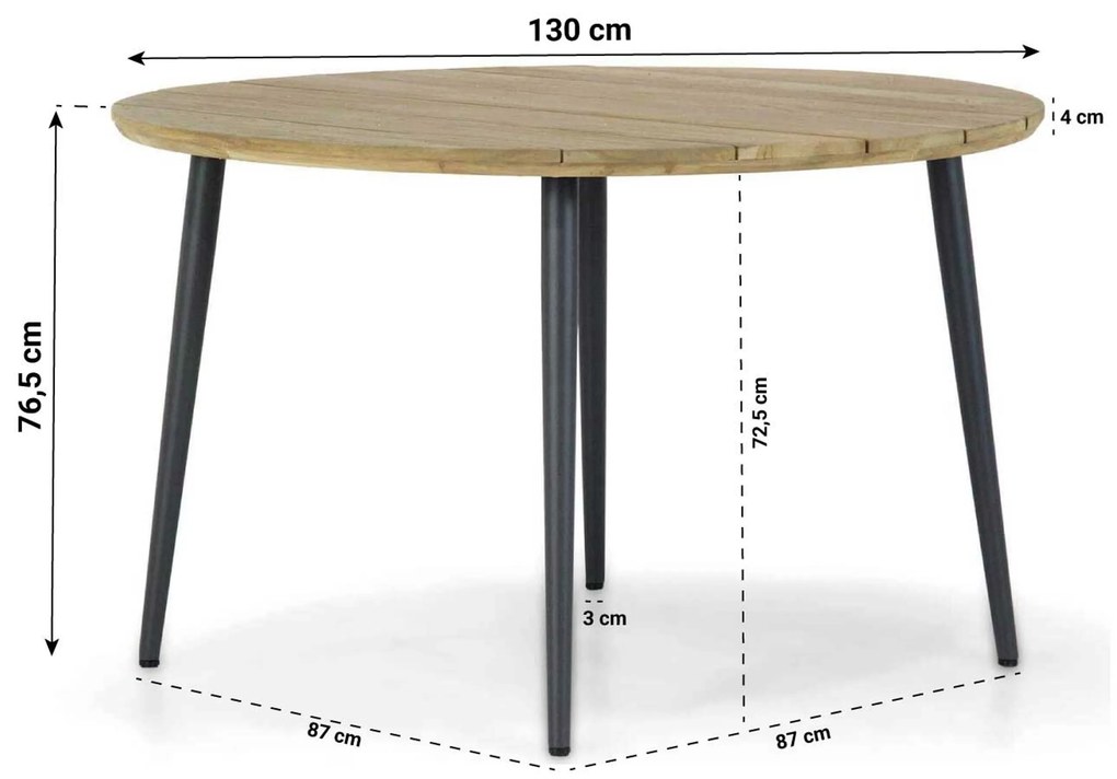Tuinset Ronde Tuintafel 4 personen 130 cm Rope Grijs Coco Antoni/Montana