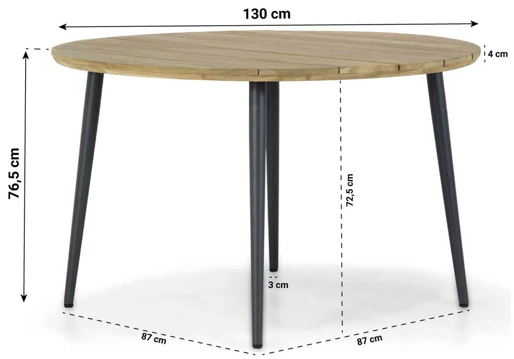 Tuinset Ronde Tuintafel 4 personen 130 cm Rope Grijs Santika Furniture Santika