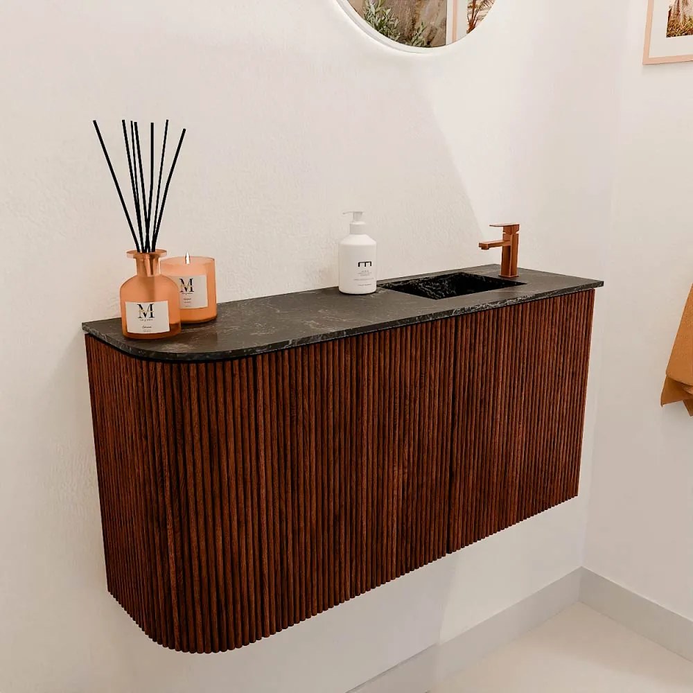 Mondiaz Joya DLux 80cm toiletmeubel ronding links ruby met wastafel faye rechts 1 kraangat lava