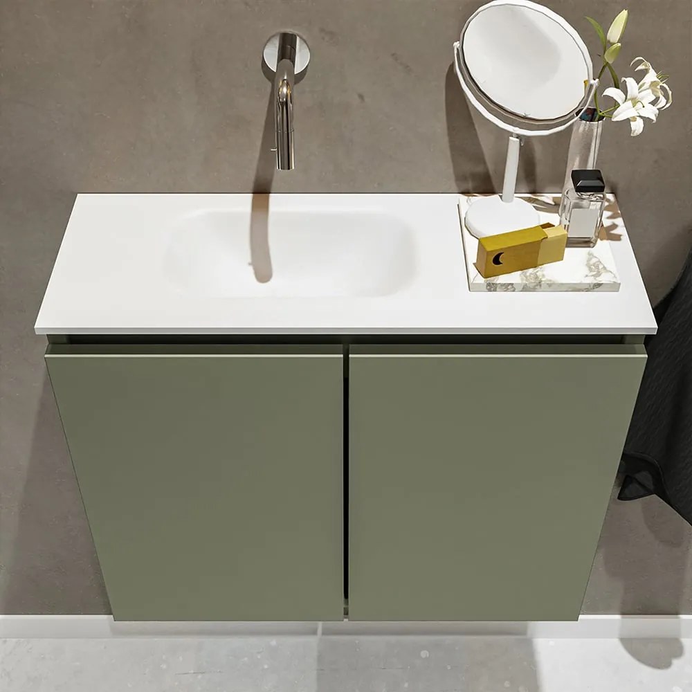 Mondiaz Ture 60cm toiletmeubel army met wastafel talc links geen kraangat