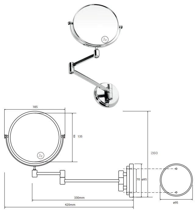 Sapho X-Round scheerspiegel 15cm chroom