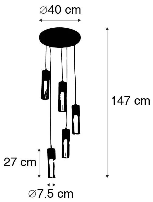 Industriële hanglamp zwart met goud 5-lichts - Raspi Industriele / Industrie / Industrial E27 rond Binnenverlichting Lamp
