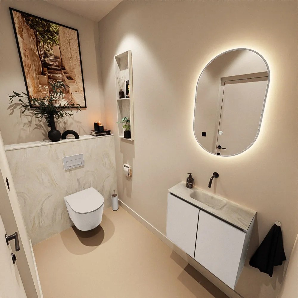 Mondiaz Ture DLux toiletmeubel 60cm linen met wastafel ostra midden zonder kraangat