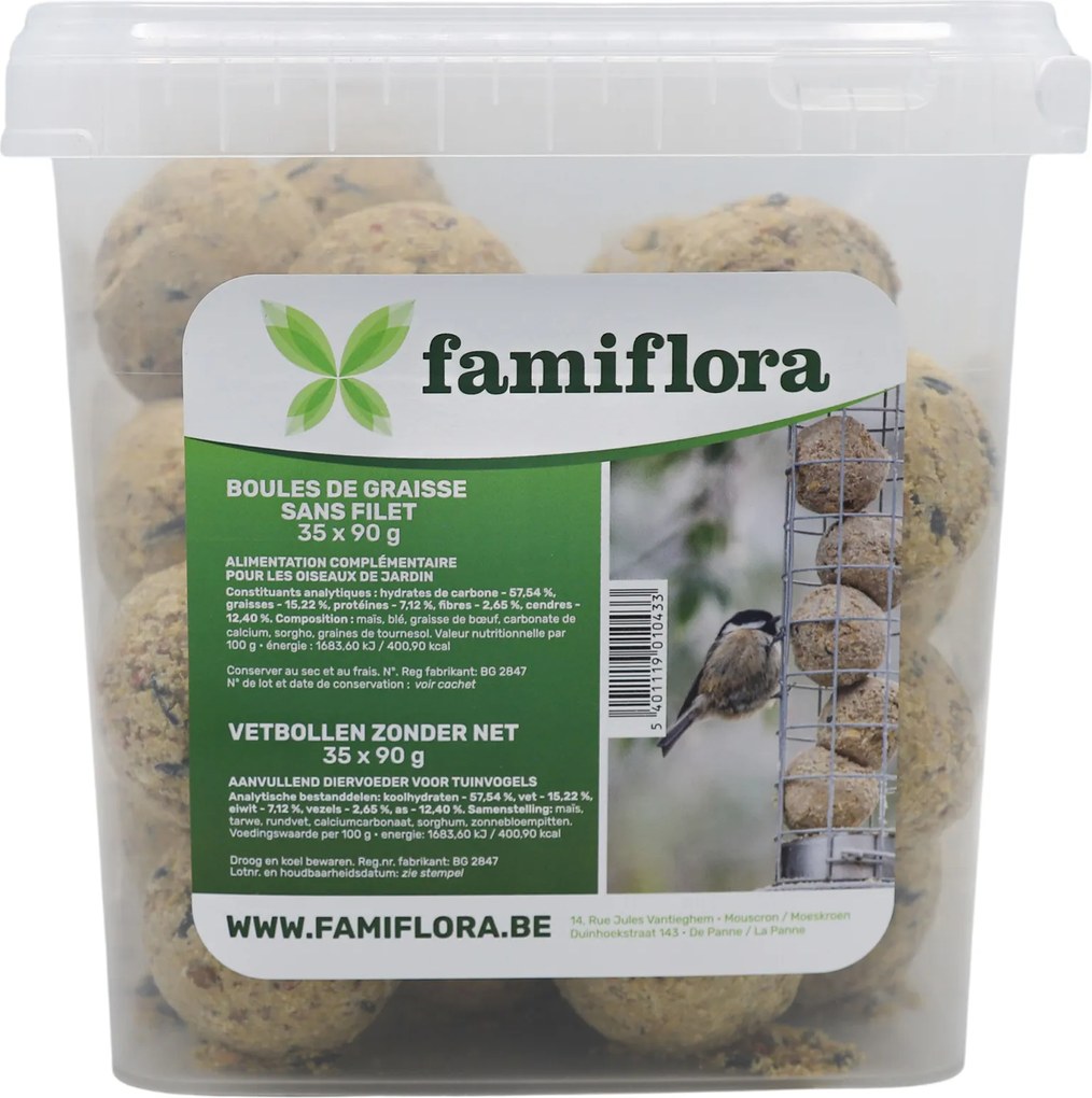 Famiflora set van 35 mezenbollen zonder netje - 35 x 90g - in emmer