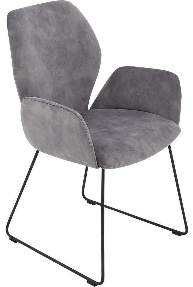 Goossens Eetkamerstoel Hera grijs velvet stof met armleuning, modern design